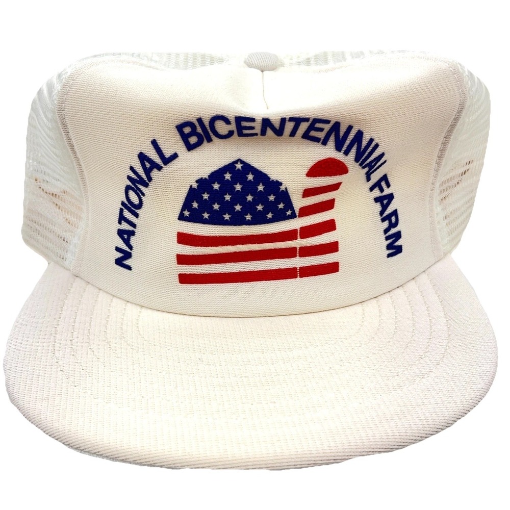 Vintage National Bicentennial Farm Trucker Hat Cap Made In USA Flag Snap Back TT
